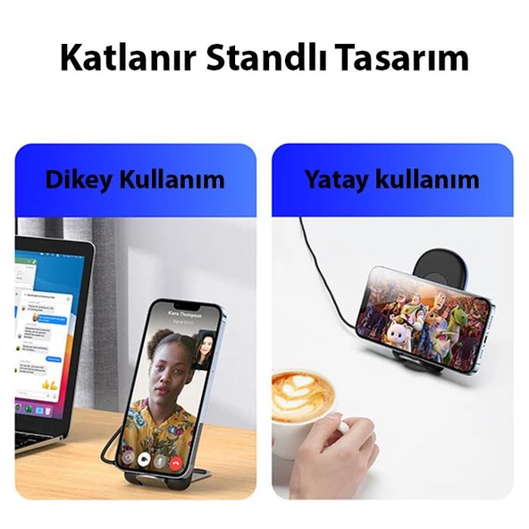 Polham 15W Kaydırmaz Dikey ve Yatay Kullanımlı Standlı Kablosuz Şarj Aleti, Akım Korumalı Isınmaz - 3