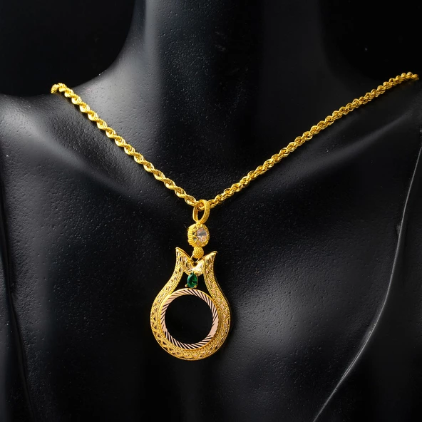 Laleli 14 Ayar Çeyrek Altın Çerçevesi Kolye - 2