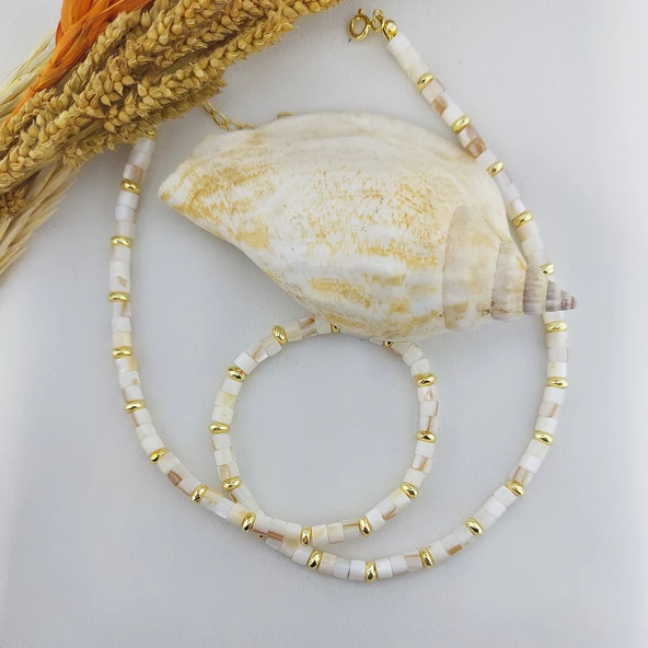 Vaoov 925 Ayar Gümüş Sedef ve Hematit Taşlı Kolye - Resim 4