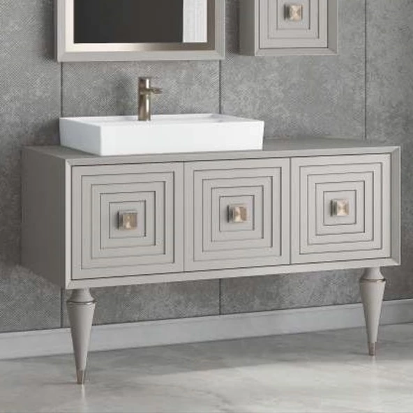 Denko Burcu 120 cm MDF Bej Banyo Dolabı Alt Modül ve Lavabo