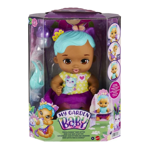 My Garden Baby Yavru Kedi Bebeğimin Bakım Zamanı - Mavi Saçlı Bebek (30 Cm), Tekrar Kullanılabilen Bebek Bezi, Önlüğü, Biberonu ve Aksesuarlarıyla, 3 Yaş ve Üzeri - 4
