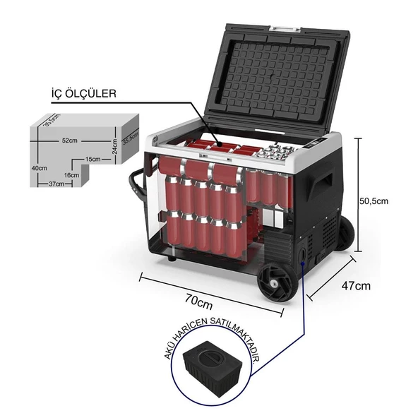 Iceco K65s 12/24Volt 65Lt Akülü/Kablolu/ Kompresörlü Tekerlekli Outdoor Oto Buzdolabı/Dondurucu (Akü Dahil Değildir) - 5