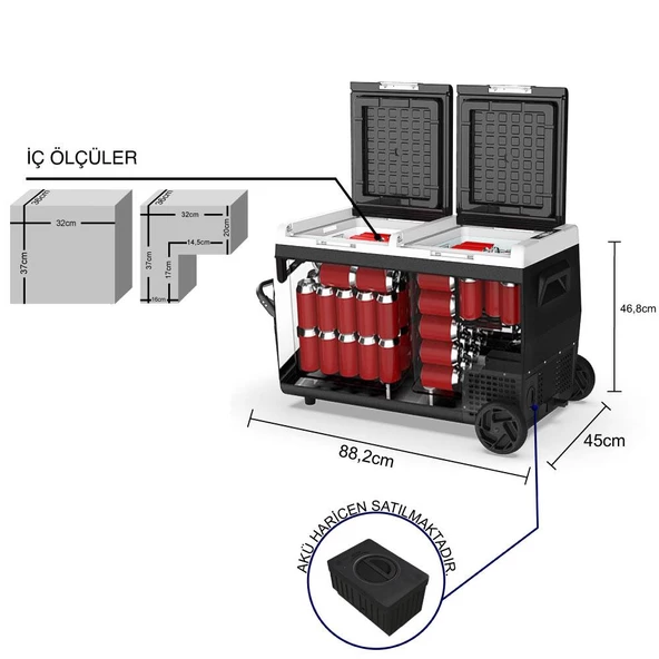 Iceco K75d 12/24Volt 75Lt Akülü/Kablolu/ Çift Bölmeli Kompresörlü Outdoor Oto Buzdolabı/Dondurucu (Akü Dahil Değildir) - 5
