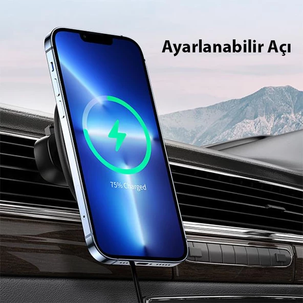 Polham 15W Magsafe İphone 13, 13 Pro, 13 Pro Max Serisi Kablosuz Şarjlı Araç İçi Telefon Tutucu - 3