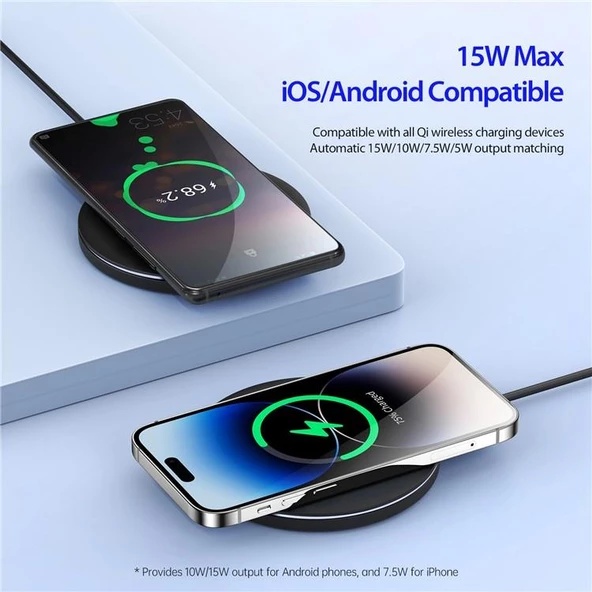 Polham 15W Ultra İnce Kablosuz Şarj Cihazı, Qİ Sertifikalı Isınmaz Akım Korumalı Kablosuz Şarj Aleti - 5