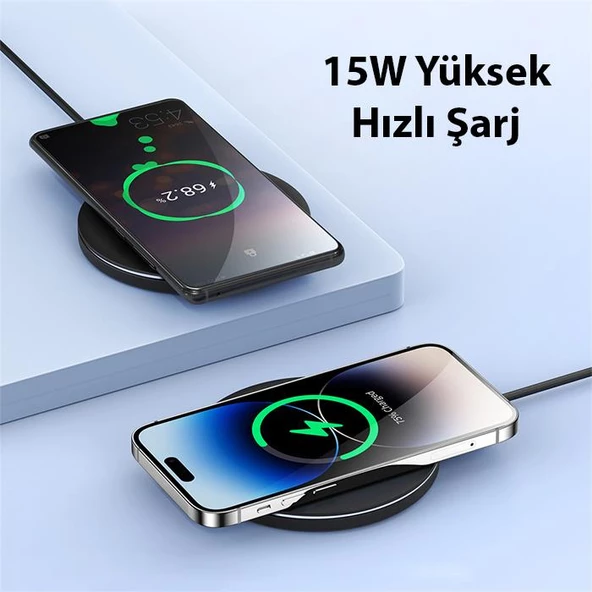 Polham 15W Ultra İnce Kablosuz Şarj Cihazı, Qİ Sertifikalı Isınmaz Akım Korumalı Kablosuz Şarj Aleti - 2