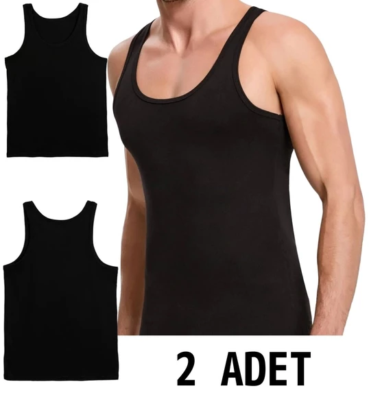 2 ADET ERKEK 100 PAMUK ASKILI KLASİK ATLET - 3
