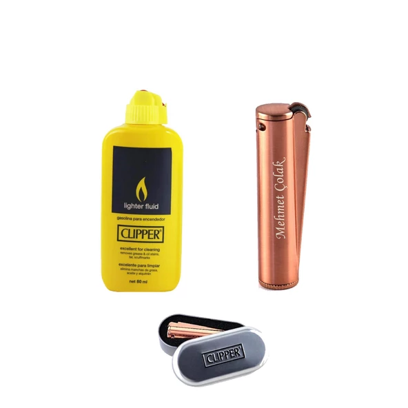 İsme Kişiye Özel Clipper Benzinli Çakmak ve 80 ml Benzin Seti