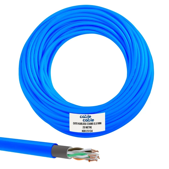 Cablecable Cat6 Kablo Dış Mekan 23awg 0.51mm 20 Metre Mavi