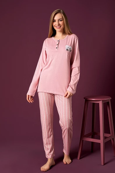 Nisanca Mevsimlik Uzun Kollu %100 Pamuk Kadın Pijama Takımı- Desenli Kadın Pijama - 6