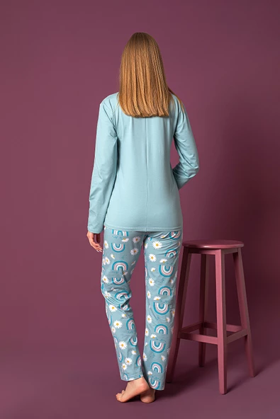 Nisanca Mevsimlik Uzun Kollu %100 Pamuk Kadın Pijama Takımı- Desenli Kadın Pijama - 4