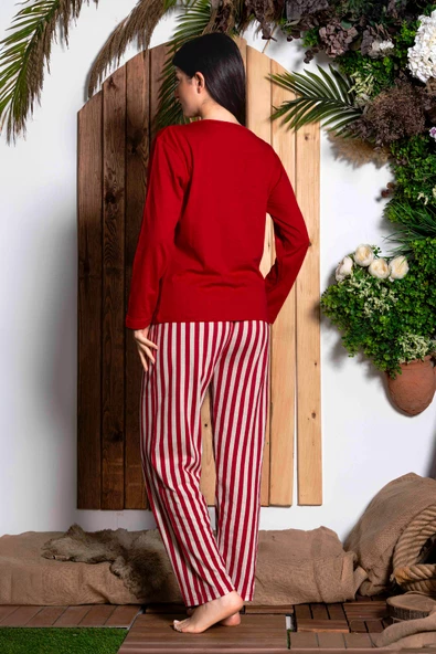 Nisanca Mevsimlik Uzun Kollu %100 Pamuk Kadın Pijama Takımı- Desenli Kadın Pijama - 12