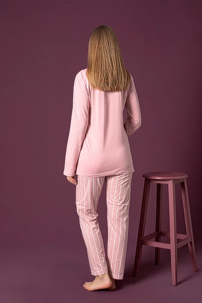 Nisanca Mevsimlik Uzun Kollu %100 Pamuk Kadın Pijama Takımı- Desenli Kadın Pijama - 7