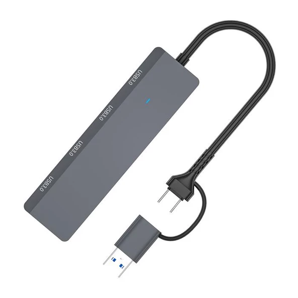 Polham 4in1 Type C ve USB To 4X USB 3.0 Çoğaltıcı Adaptör HUB, Yüksek Voltaj ve Akım Korumalı HUB - 4