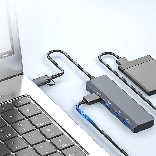 Polham 4in1 Type C ve USB To 4X USB 3.0 Çoğaltıcı Adaptör HUB, Yüksek Voltaj ve Akım Korumalı HUB - 3