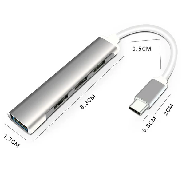 Polham 20CM 4in1 Type-C to 4x USB Çoğaltıcı Adaptör HUB, Yüksek Voltaj ve Akım Korumalı USB Çoğaltıcı - 3