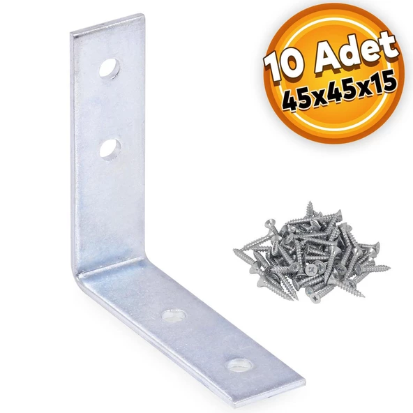 Mobilya Eşya Dolap Duvara Sabitleme Köşebent Bağlantı Aparatı L Demiri Gönye 45x45x15 Mm (10 ADET)