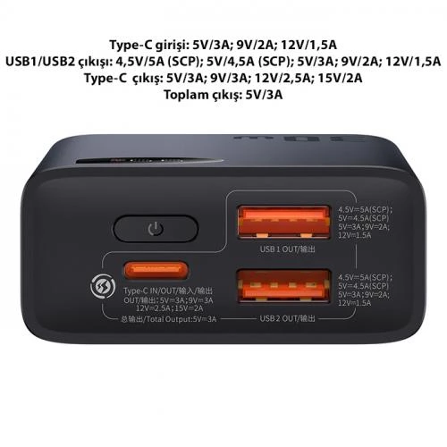 Baseus Super Şarj Ultra Mini 30W 10000mAh Powerbank VOOC Edition Destekli Akım Korumalı 10000 Powerbank - 4