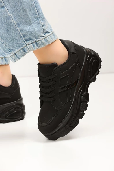 Nstil Günlük Kadın Sneaker Kalın Yüksek Taban Bağcıklı Rahat Tiger Şeritli Spor Ayakkabı Z032 - 12