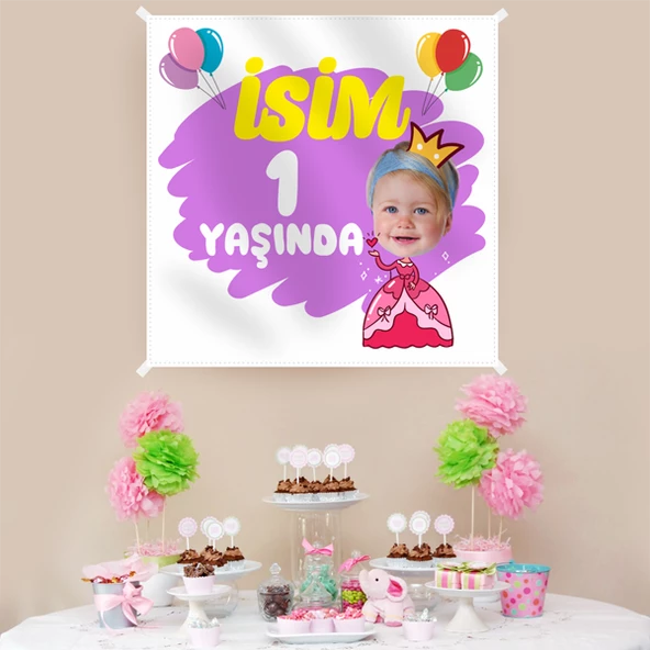 Kişiye Özel Karikatür Doğum Günü Kumaş Afiş 150x150 cm