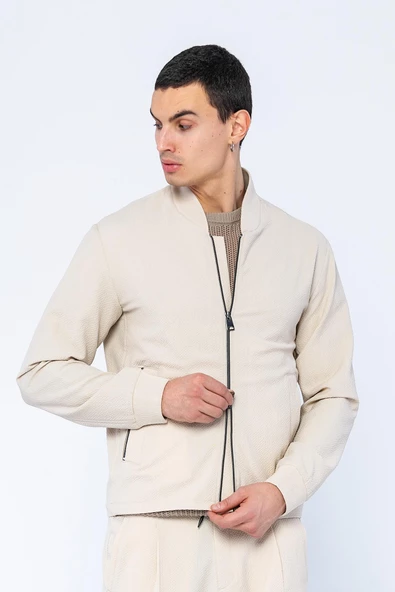 CEKMON Erkek Regular Fit Bomber Yaka Bürümcük Kumaş Ekstra Rahat Ve Hafif Spor Ceket