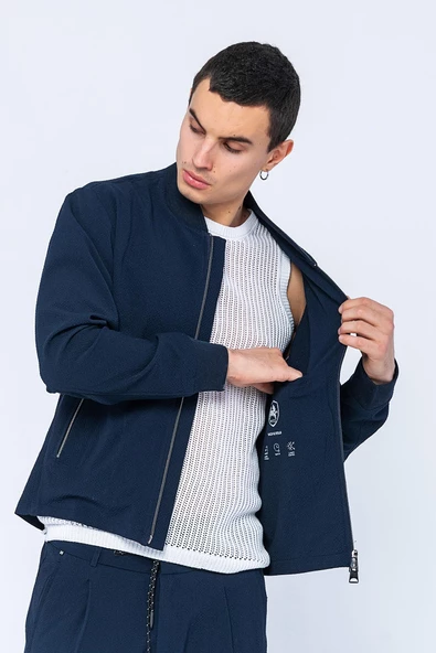 CEKMON Erkek Regular Fit Bomber Yaka Bürümcük Kumaş Ekstra Rahat Ve Hafif Spor Ceket - 11