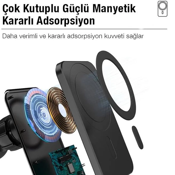 Polham 15W Ultra Güçlü Manyetik Magsafe Uyumlu İphone 12,13,14 Serisi Araç İçi Telefon Tutucu - 2