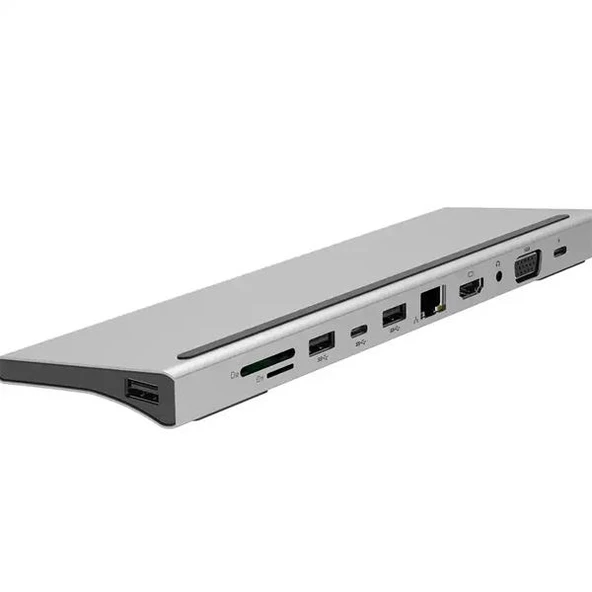Polham 87W 11in1 Type C Çevirici Çoğaltıcı HUB, 2x Type C, 1x VGA, 1x HDMİ, 1x RJ45, 3x USB,1x SD/TF - 5