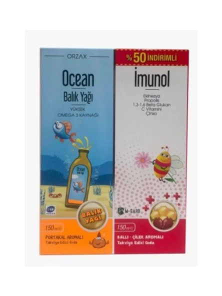 Ocean Portakal Aromalı Balık Yağı 150 ml+İmunol Ballı Çilek Aromalı 150 ml