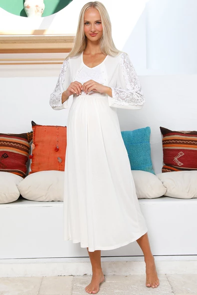 Lohusasepeti MOMMYSH® 55103 Elegance Dantel Kollu Lohusa Gecelik - 7