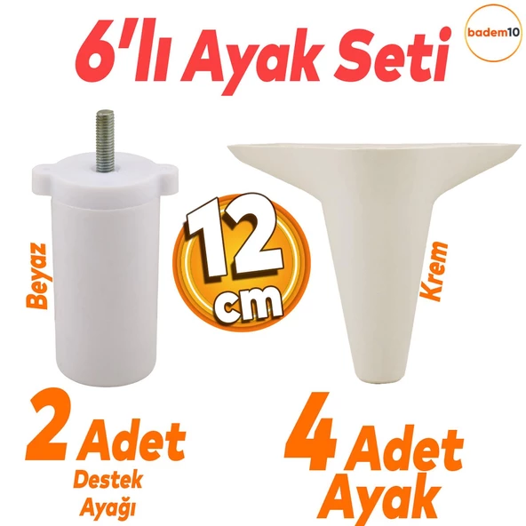 Aspen 6'lı Set Mobilya Tv Ünitesi Çekyat Koltuk Kanepe Baza Destek Ayağı Ayakları 12 Cm Krem Ayak