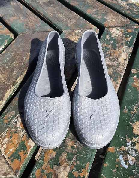 Makosen Gri Plastik Naylon Ayakkabı Düz Topuksuz - 4