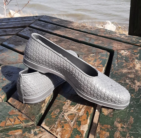 Makosen Gri Plastik Naylon Ayakkabı Düz Topuksuz - 2