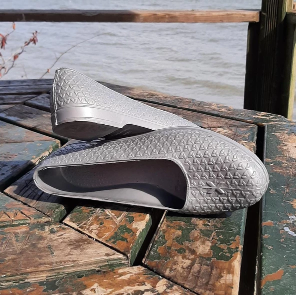 Makosen Gri Plastik Naylon Ayakkabı Düz Topuksuz - 3