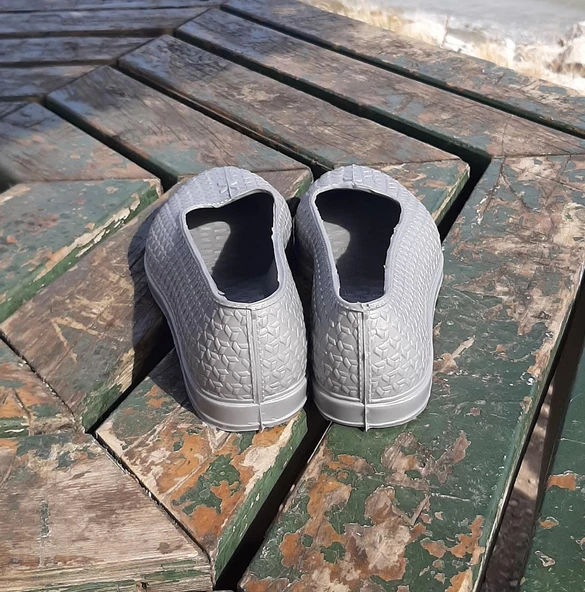 Makosen Gri Plastik Naylon Ayakkabı Düz Topuksuz - 5