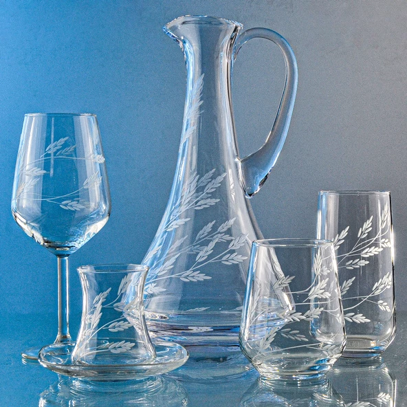 Decocia Kazaan 61 Parça  12 Kişilik  Bardak Çeyiz Seti Dik Karaflı Sürgün Desenli - Resim 3