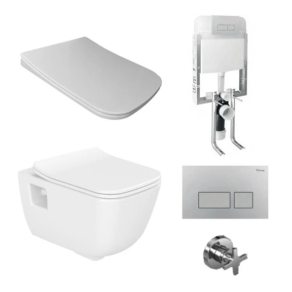 Turkuaz Cerastyle Aqua Rimless Kanalsız Asma Klozet ve Gömme Rezervuar Tam Set ürün görseli 1