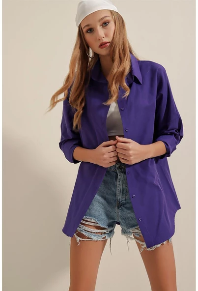 Kadın Oversize Gömlek Violet