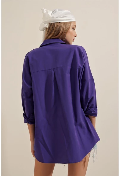 Kadın Oversize Gömlek Violet - 6