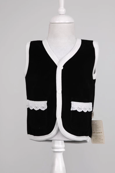 Kadife Dantelli Cepli Yelek 3296 - 9