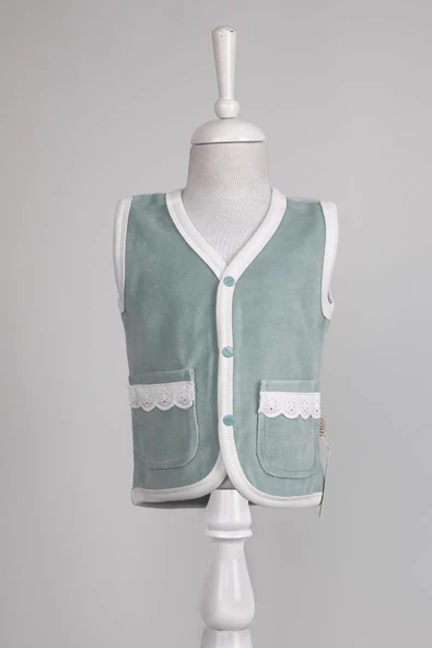 Kadife Dantelli Cepli Yelek 3296 - 6