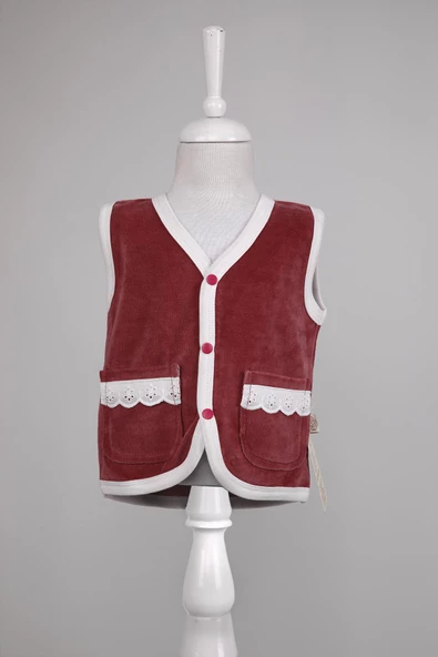 Kadife Dantelli Cepli Yelek 3296 - 2