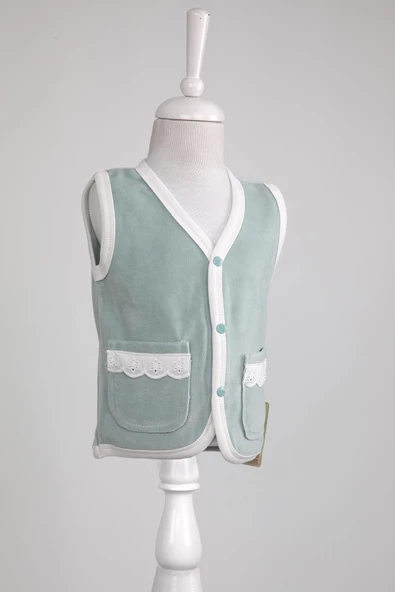 Kadife Dantelli Cepli Yelek 3296 - 5