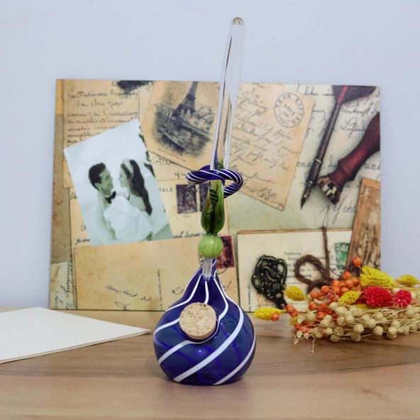 Veraart Kişiselleştirilmiş El Yapımı Murano Cam Ahşap Kutulu Cam Kalem Hokkalı  Grace 101 - 12