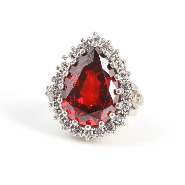 925 Ayar Gümüş Damla Garnet Taşlı Anturaj Yüzük - Resim 4