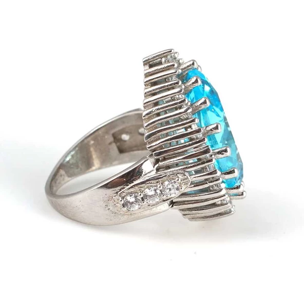 925 Ayar Gümüş Damla Akuamarin Anturaj Yüzük - Resim 3