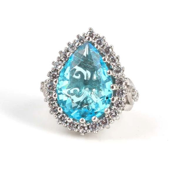 925 Ayar Gümüş Damla Akuamarin Anturaj Yüzük - Resim 4