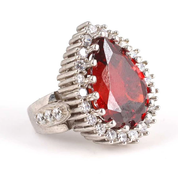 925 Ayar Gümüş Damla Garnet Taşlı Anturaj Yüzük - Resim 2