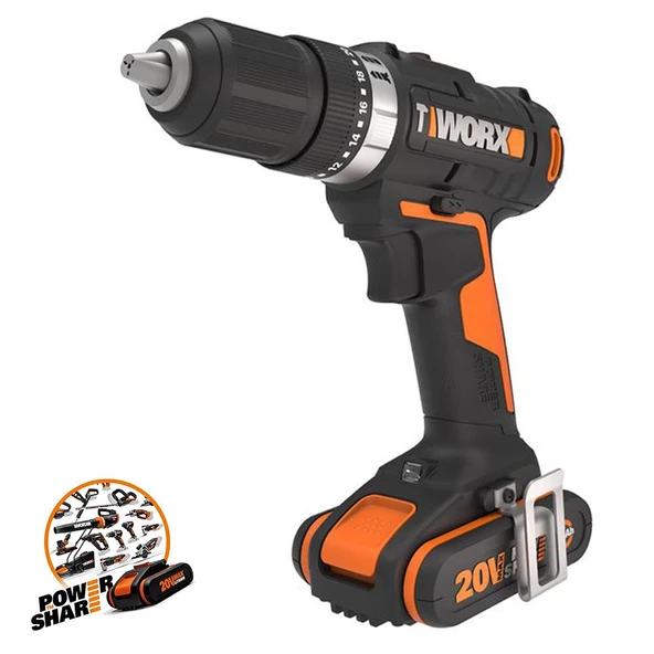 Worx Wx370.1 20Volt/2.0Ah. Li-İon Çift Akülü Profesyonel Şarjlı Darbeli Matkap - 3