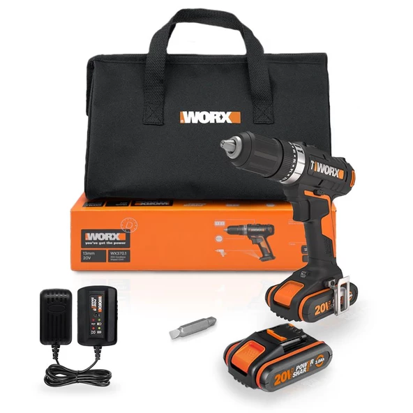 Worx Wx370.1 20Volt/2.0Ah. Li-İon Çift Akülü Profesyonel Şarjlı Darbeli Matkap